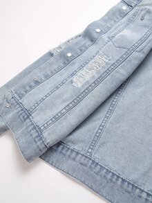 Tween Boy Fashion Casual Kids Y2k Light Blue Denim Loose-Hole Long-Sleeved Jacket - Blue - View 7