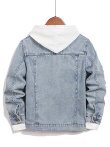 Tween Boy Fashion Casual Kids Y2k Light Blue Denim Loose-Hole Long-Sleeved Jacket - Blue - View 2