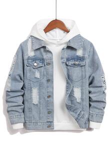 Tween Boy Fashion Casual Kids Y2k Light Blue Denim Loose-Hole Long-Sleeved Jacket - Blue - View 6