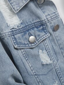 Tween Boy Fashion Casual Kids Y2k Light Blue Denim Loose-Hole Long-Sleeved Jacket - Blue - View 5