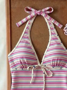 SHEIN Swim 女款春夏隨機印花細肩帶蝴蝶結比基尼上衣 - 彩色 - 查看 4