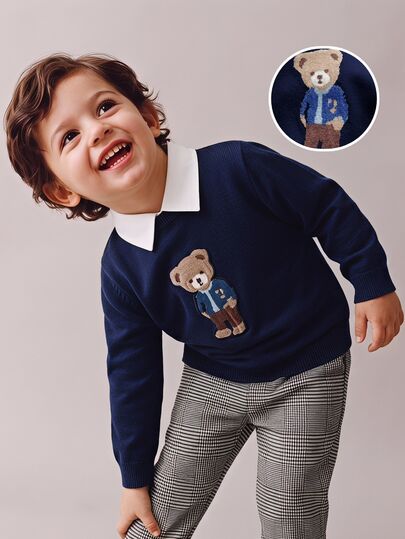 PrepCrw Young Boy Autumn/Winter Casual Kids Bear Jacquard Sweater