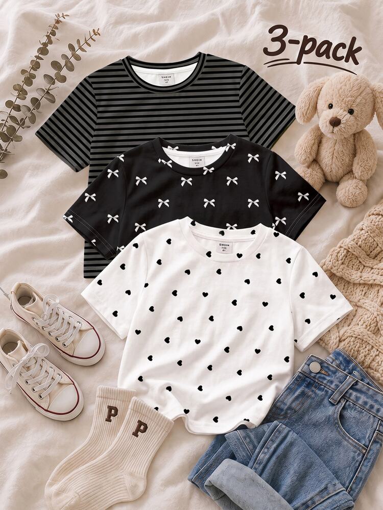 3PCS Young Girls T-Shirts - Multicolor - View 1