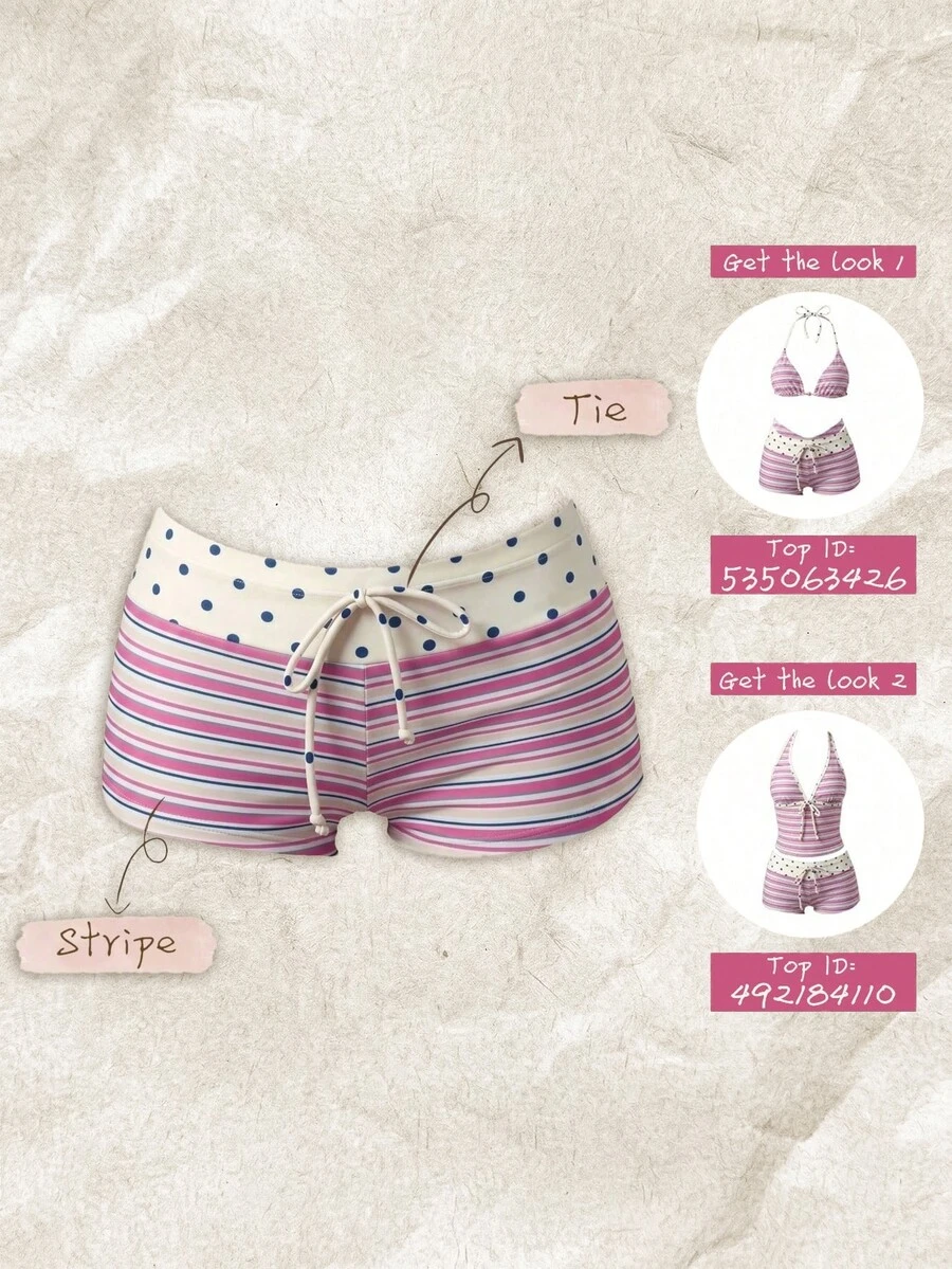 SHEIN Swim Women's Spring/Summer Random Print High Waist Bow Bikini Bottoms - Multicolor - View 1