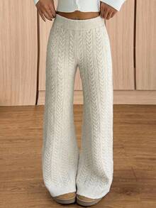 CovetEZ Women's Versatile Casual Cable Knit Pants Streetwear - Grey - View 5