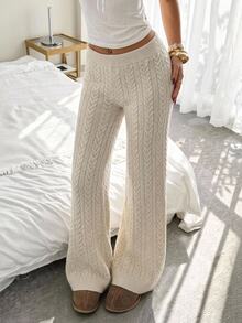 CovetEZ Women's Versatile Casual Cable Knit Pants Streetwear - Grey - View 1