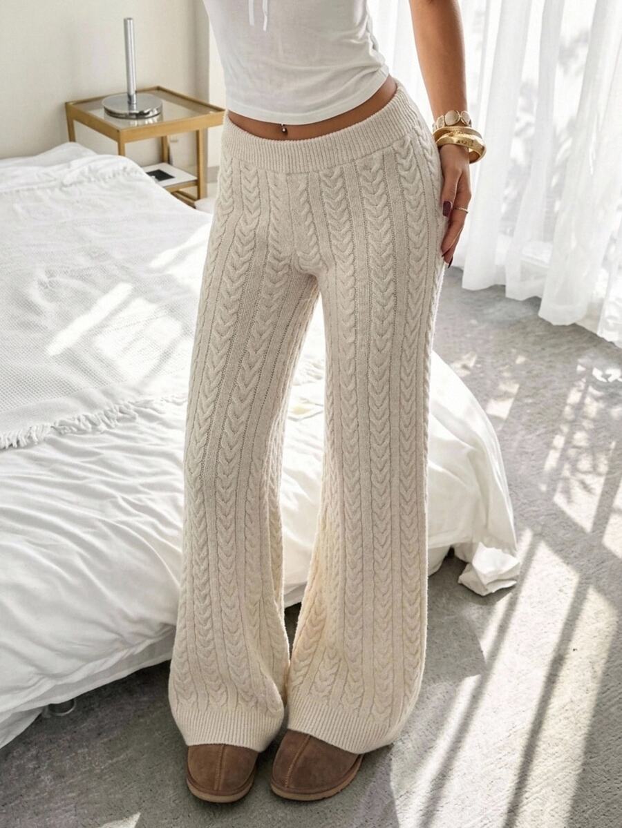 CovetEZ Women's Versatile Casual Cable Knit Pants Streetwear - Grey - View 1