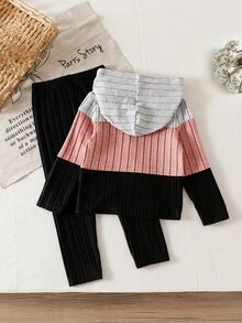 SHEIN Genkimix Kids Setelan Hoodie dan Celana Panjang dengan Tekstur Warna Kontras untuk Anak Perempuan - MultiWarna - View 2