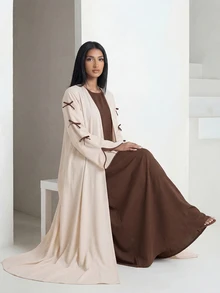 Veilorie Women Elegant Solid Color Round Neck Dress Bow Decor Jacket Set Modest Formal Christening Guest Pink Brown Fall Night Modern Filipiniana Office - Multicolor - View 5