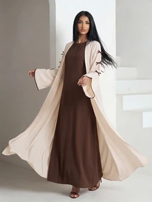 Veilorie Women Elegant Solid Color Round Neck Dress Bow Decor Jacket Set Modest Formal Christening Guest Pink Brown Fall Night Modern Filipiniana Office - Multicolor - View 6