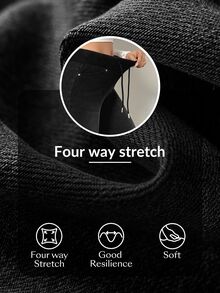 Flexra Vintage Gradient Washed Comfortable Elastic Drawstring Waist Distressed Denim Loose Flared Pants Four-Way Stretch Slimming Leg-Lengthening Bell Bottom Long Pants Commute Slouchy Casual Super Soft Jeans - Black - View 9