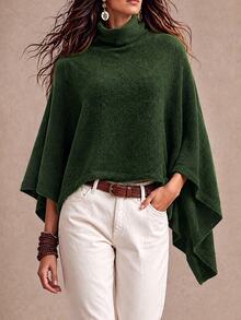LUMIGAL Women's Elegant Asymmetric Cape Knit Top, Autumn/Winter - Green - View 2