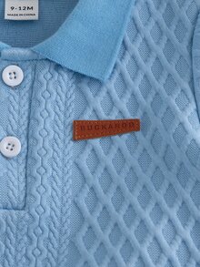 SHEIN Vintaside Kids 2pcs Baby Boys Summer Casual Outfits Button Ribbed Polo Shirt With Elastic Waist Shorts Set - Blue - View 8