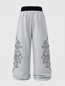 STYNVO Men's Double Waistband Cross Print Pocket Casual Sweatpants - Grey - View 2