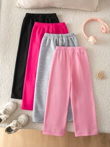 SHEIN Young Girl Solid Color Young Girl Casual Versatile Daily Wear Sweatpants Autumn Young Girl Set Pcs Winter - Multicolor - View 4