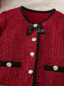 SHEIN Young Girl Contrast Color Kids Long Sleeve Jacket And Pleated Mini Skirt Casual Set - Multicolor - View 7