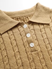 Lacomfia Plus Size Women Solid Color Long Sleeve Top And Pants Knit Set - Khaki - View 3