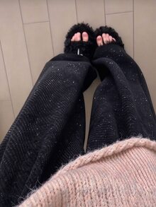 Franclia Plus Size Black Textured Silver Metallic Shimmer Twill Wide Leg Pants Women Elastic High Waist Draped Long Pants Flattering Casual Pants Fall - Black - View 6