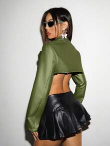 EgrlEra 1pc Women'S Super Short Jacket With Buckle Strap Decoration Y2K Outfit  - Olive Green - View 2