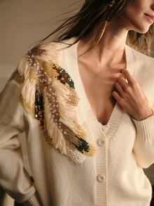 MOTF WOMEN'S V-NECK CASUAL VERSATILE CARDIGAN FOR EVERYDAY WEAR - Apricot - View 1