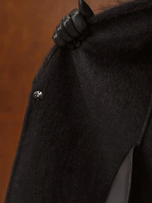 MOTF PREMIUM WOMEN'S SOLID COLOR FUR COLLAR LARGE LAPEL LONG SLEEVE ELEGANT WOOL COAT - Black - View 8
