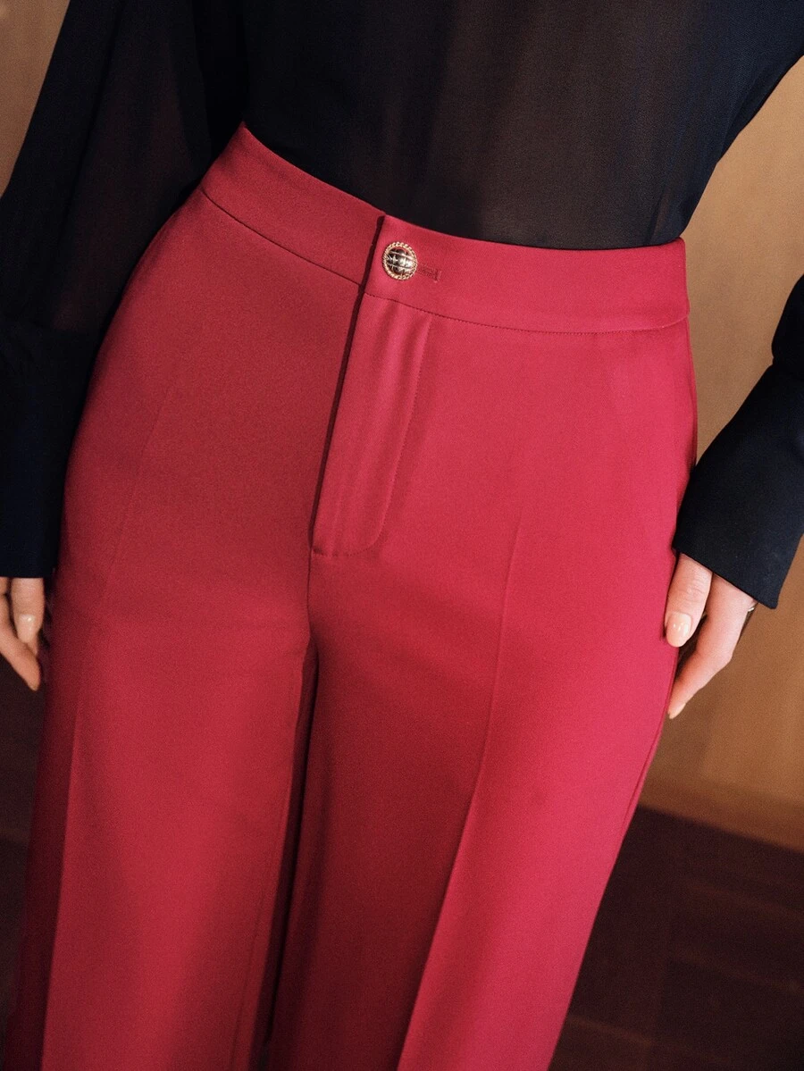 MOTF PREMIUM WOMEN'S ELEGANT STRAIGHT LEG PANTS FOR AUTUMN/WINTER COMMUTE - Red - View 2