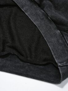 PAVTROS Men's Cotton Washed Distressed Hoodie, Gothic Vine Dark Pattern Embroidery, Vintage Washed Texture, Kangaroo Pocket, Loose Short Boxy Fit, Dark Grunge Street Style, Low-Key Premium, Suitable For Daily Streetwear - Black - View 7