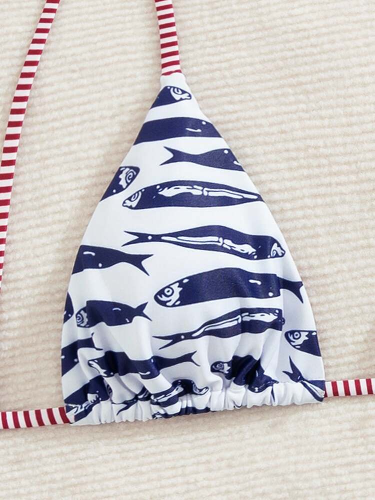 Swim Vcay Women 2 Pieces Swimwear, Navy And White Sweet Shoulderless Bikini With Side Bow, Wire-Free, Summer, Tropical, Holiday, Pool Party, Vacation, Holiday - Navy Blue - View 4