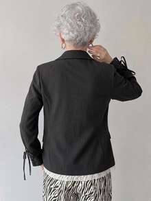 FRIFUL Women's Single-Breasted Long Sleeve Elegant Smart Stylish Casual Jacket Office Party Going Out Formal Black Fall - Grey - View 3