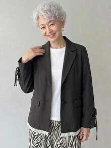 FRIFUL Women's Single-Breasted Long Sleeve Elegant Smart Stylish Casual Jacket Office Party Going Out Formal Black Fall - Grey - View 5