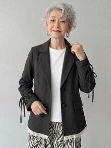 FRIFUL Women's Single-Breasted Long Sleeve Elegant Smart Stylish Casual Jacket Office Party Going Out Formal Black Fall - Grey - View 4