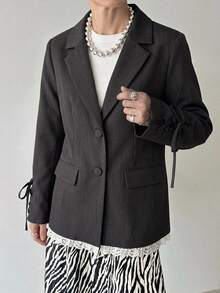 FRIFUL Women's Single-Breasted Long Sleeve Elegant Smart Stylish Casual Jacket Office Party Going Out Formal Black Fall - Grey - View 6