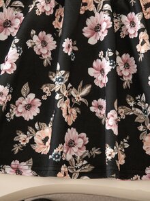 SHEIN 女童針織素色圓領拼接梭織花卉下擺休閒洋裝 - 彩色 - 查看 8