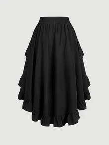 SHEIN MOD Plus Size Women's Black Ruffles Hem Skirt, Vintage Black Layered Skirt Fall - Black - View 3