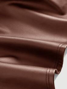 SHEIN MOD Plus Size Brown PU Leather Minimalist Fitted Top - Brown - View 4
