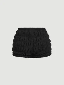 SHEIN MOD Shorts plisados y mini con decoración de lazo kawaii para mujer de tallas grandes con estampado de tomate - Negro - Ver 4