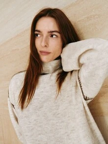 MOTF PREMIUM SMALL MOCK NECK CONTRAST COLOR CROCHET DETAIL PULLOVER SWEATER TOP, AUTUMN/WINTER - Apricot - View 3