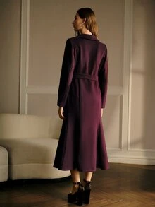MOTF PREMIUM FASHIONABLE ELEGANT OVERCOAT WITH LAPEL COLLAR, FLORAL DECORATION, SLIMMING WAIST, NEW WINTER STYLE FOR WOMEN - Purple - View 3