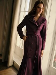 MOTF PREMIUM FASHIONABLE ELEGANT OVERCOAT WITH LAPEL COLLAR, FLORAL DECORATION, SLIMMING WAIST, NEW WINTER STYLE FOR WOMEN - Purple - View 5