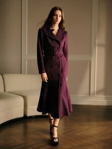 MOTF PREMIUM FASHIONABLE ELEGANT OVERCOAT WITH LAPEL COLLAR, FLORAL DECORATION, SLIMMING WAIST, NEW WINTER STYLE FOR WOMEN - Purple - View 2