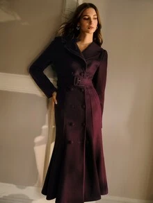 MOTF PREMIUM FASHIONABLE ELEGANT OVERCOAT WITH LAPEL COLLAR, FLORAL DECORATION, SLIMMING WAIST, NEW WINTER STYLE FOR WOMEN - Purple - View 6