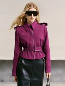 MOTF PREMIUM FASHIONABLE SOPHISTICATED DESIGN COMMUTER CASUAL LONG SLEEVE LAPEL COLLAR WOMEN'S JACKET - Red Violet - View 5