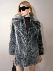 MOTF PREMIUM AUTUMN/WINTER FASHION OVERSIZED COLLAR FUR COAT - Light Grey - View 6