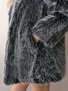 MOTF PREMIUM AUTUMN/WINTER FASHION OVERSIZED COLLAR FUR COAT - Light Grey - View 4