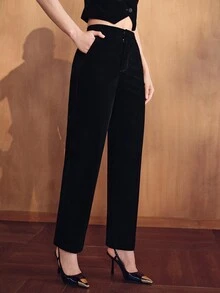 MOTF PREMIUM MATTE VELVET ELEGANT SLIM FIT DRESS PANTS - Black - View 6