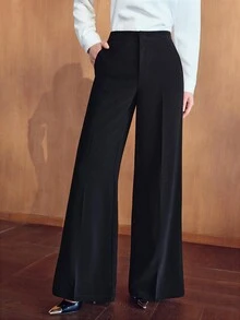 MOTF PREMIUM Pantalones largos de pierna ancha y efecto estilizante para mujer - Negro - Ver 2