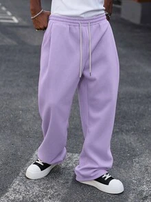 Major Grit Men Drawstring Waist Wide Leg Sweatpants, Y2k Casual Streetwear Lavender Baggy Pants Wide Leg Gym - Mauve Purple - View 6