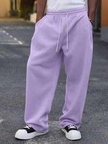 Major Grit Men Drawstring Waist Wide Leg Sweatpants, Y2k Casual Streetwear Lavender Baggy Pants Wide Leg Gym - Mauve Purple - View 8
