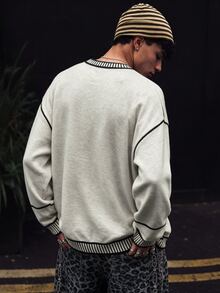 Manfinity Homme Men's Minimalist Streetwear Striped Colorblock Knit Cardigan, Ins Style, Glamorous Party, Street Mature, Loose Fit Cardigan White Autumn, Formal, Old Money - Multicolor - View 2