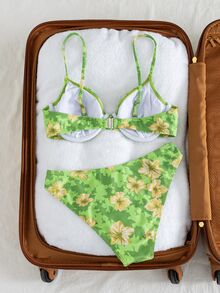 Swim Vcay 印花褶皱挂脖比基尼套装，性感夏日度假 - 彩色 - 查看 6